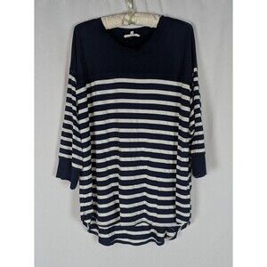 Workshop Republic Clothing Tunic 2X Blue Striped Stretchy Knit Soft Casual